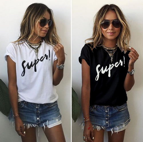 T shirt women t-shirt Digital super letter print short-Sleeved summer style tshirt strange cheap cloth vestidos ropa mujer T015