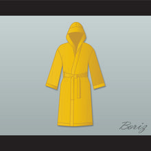 Load image into Gallery viewer, Thomas &#39;Hitman&#39; Hearns Gold Satin Full Boxing Robe with Hood