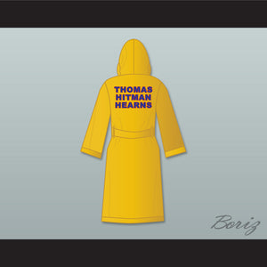 Thomas 'Hitman' Hearns Gold Satin Full Boxing Robe with Hood