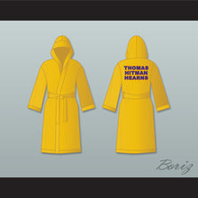 Load image into Gallery viewer, Thomas &#39;Hitman&#39; Hearns Gold Satin Full Boxing Robe with Hood