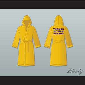 Thomas 'Hitman' Hearns Gold Satin Full Boxing Robe with Hood