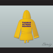 Load image into Gallery viewer, Thomas &#39;Hitman&#39; Hearns Gold Satin Half Boxing Robe with Hood