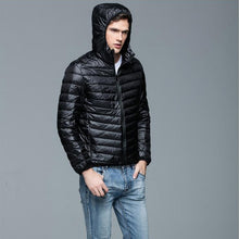 Load image into Gallery viewer, TIAN QIONG Brand Autumn Winter Light Down Jacket Men's Fashion Hooded Short Large Ultra-thin Lightweight Youth Slim Coat 4XL
