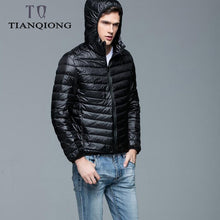 Load image into Gallery viewer, TIAN QIONG Brand Autumn Winter Light Down Jacket Men's Fashion Hooded Short Large Ultra-thin Lightweight Youth Slim Coat 4XL
