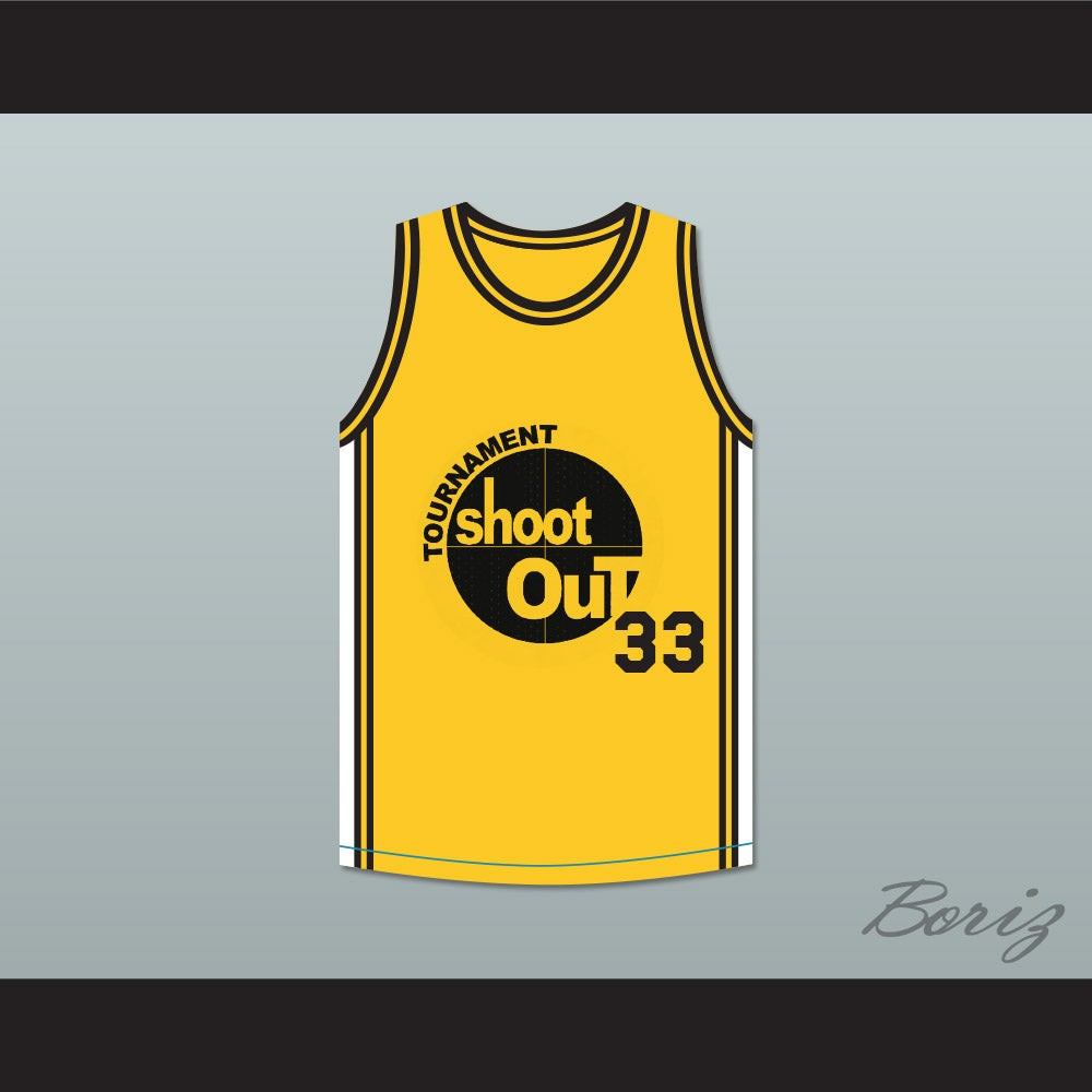 Yellow Tournament Shoot Out Basketball Jersey Above The Rim