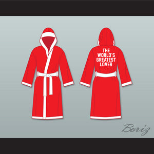 The World's Greatest Lover Red Satin Full Boxing Robe with Hood