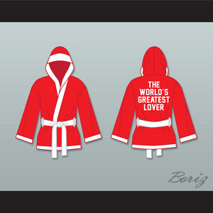 The World's Greatest Lover Red Satin Half Boxing Robe with Hood