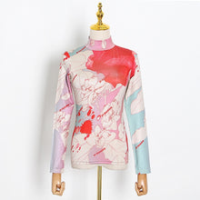 Load image into Gallery viewer, TWOTWINSTYLE Causal Print Hit Color Women&#39;s T-shirt Turtleneck Long Sleeve Slim Shirts For Female Fashion 2020 Clothing Tide New
