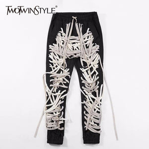 TWOTWINSTYLE Patchwork Bandage Women's Trouser High Waist Casual Slim Pants For Female Summer 2020 Streetwear Fashion Tide