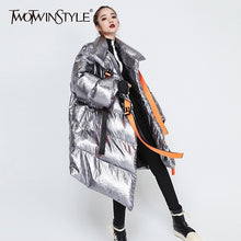 Load image into Gallery viewer, TWOTWINSTYLE Winter Women&#39;s Down Jacket Long Sleeve Patchwork Ribbons Irregular Cotton Coats Female 2020 Autumn Plus Thick Warm