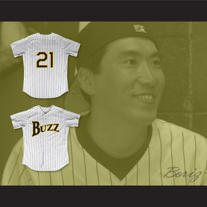 Taka Tanaka 21 Buzz White Pinstriped Baseball Jersey Major League: Back to the Minors