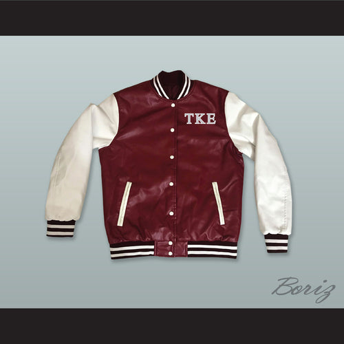 Tau Kappa Epsilon Fraternity Maroon and White Lab Leather Varsity Letterman Jacket