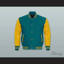 Load image into Gallery viewer, Teal Wool and Yellow Gold Lab Leather Varsity Letterman Jacket
