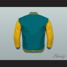 Load image into Gallery viewer, Teal Wool and Yellow Gold Lab Leather Varsity Letterman Jacket
