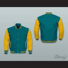 Load image into Gallery viewer, Teal Wool and Yellow Gold Lab Leather Varsity Letterman Jacket