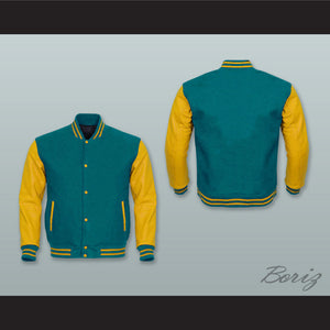 Teal Wool and Yellow Gold Lab Leather Varsity Letterman Jacket
