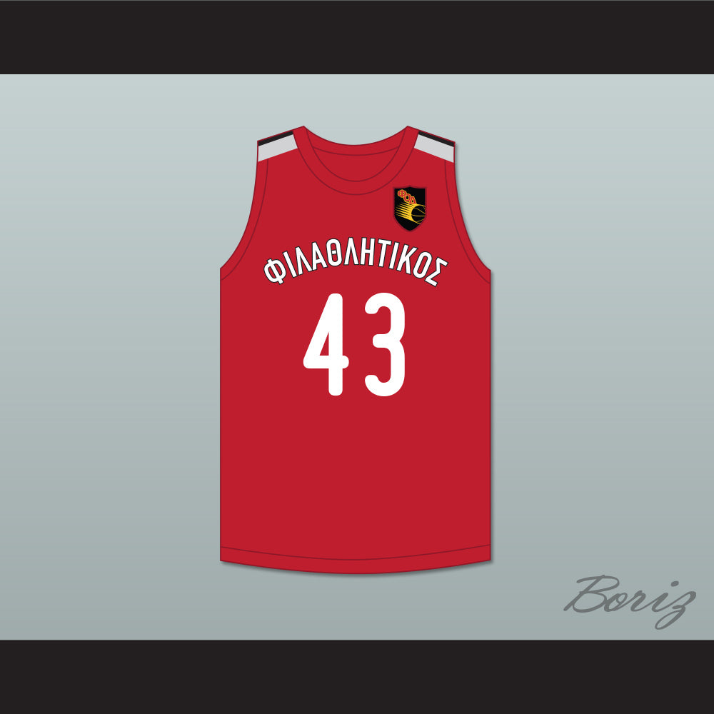 Thanasis Antetokounmpo 43 Filathlitikos A.O Zografou B.C. Red Basketball Jersey 2