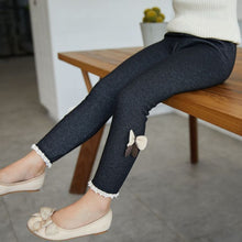 Load image into Gallery viewer, Thick Warm Fall Spring Girls Leggings Jean Pants Bow High Quality Pants Solid Bouncy Plus Cashmere 4 5 6 7 8 9 10 Years Old Girl