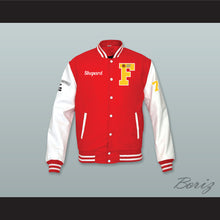 Load image into Gallery viewer, Thomas Shepard High School Basketball Red Wool and White Lab Leather Varsity Letterman Jacket 1