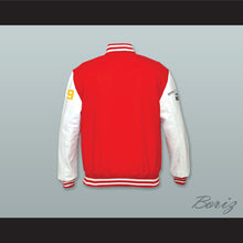 Load image into Gallery viewer, Thomas Shepard High School Basketball Red Wool and White Lab Leather Varsity Letterman Jacket 1