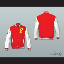 Load image into Gallery viewer, Thomas Shepard High School Basketball Red Wool and White Lab Leather Varsity Letterman Jacket 2