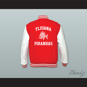 Tijuana Piranhas Mexican Expansion Team Red Wool and White Lab Leather Varsity Letterman Jacket