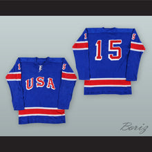 Load image into Gallery viewer, Tim Sheehy 15 USA National Team Blue Hockey Jersey