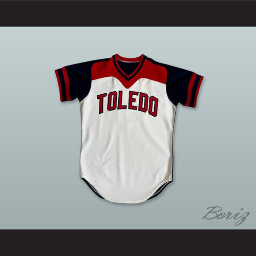 Toledo Mud Hens 9 White and Navy Blue Pullover Baseball Jersey