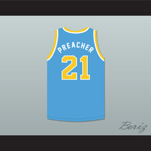 Load image into Gallery viewer, Tommy &quot;Preacher&quot; White 21 Cadwallader University Light Blue Basketball Jersey Fast Break