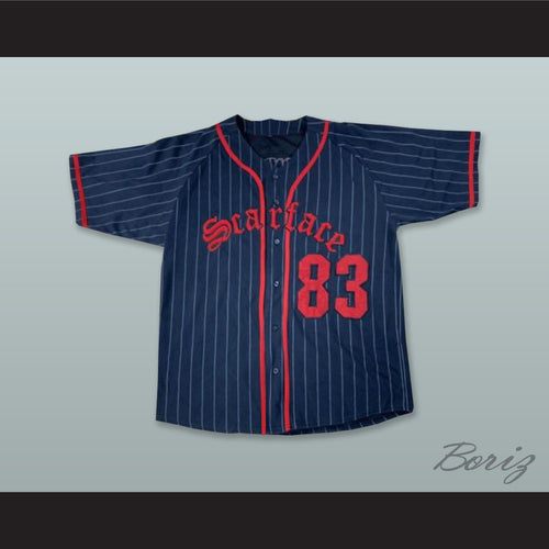 Tony Montana 83 Scarface Navy Blue Pinstriped Baseball Jersey