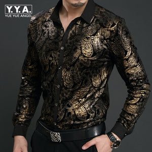 Top Brand High Quality New Arrive Personalized Cool Mens Silk Long Sleeved Shirts Leopard Tiger Printed Shirts Size 3XL