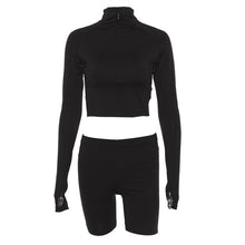 Load image into Gallery viewer, Toplook Fluorescence Fitness Two Pieces Sets Autumn Full Sleeve Zipper Turtleneck Tops High Waist Shorts Suits New Female 2019