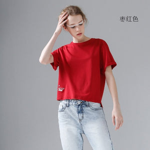 Toyouth harajuku Funny Embroidery Female T Shirt Women Casual Solid Short Sleeve Cotton Tee Shirt Femme