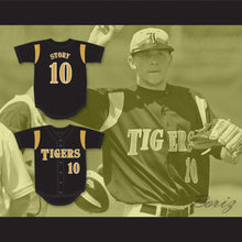 Load image into Gallery viewer, Trevor Story 10 Irving High School Tigers Black Baseball Jersey 2