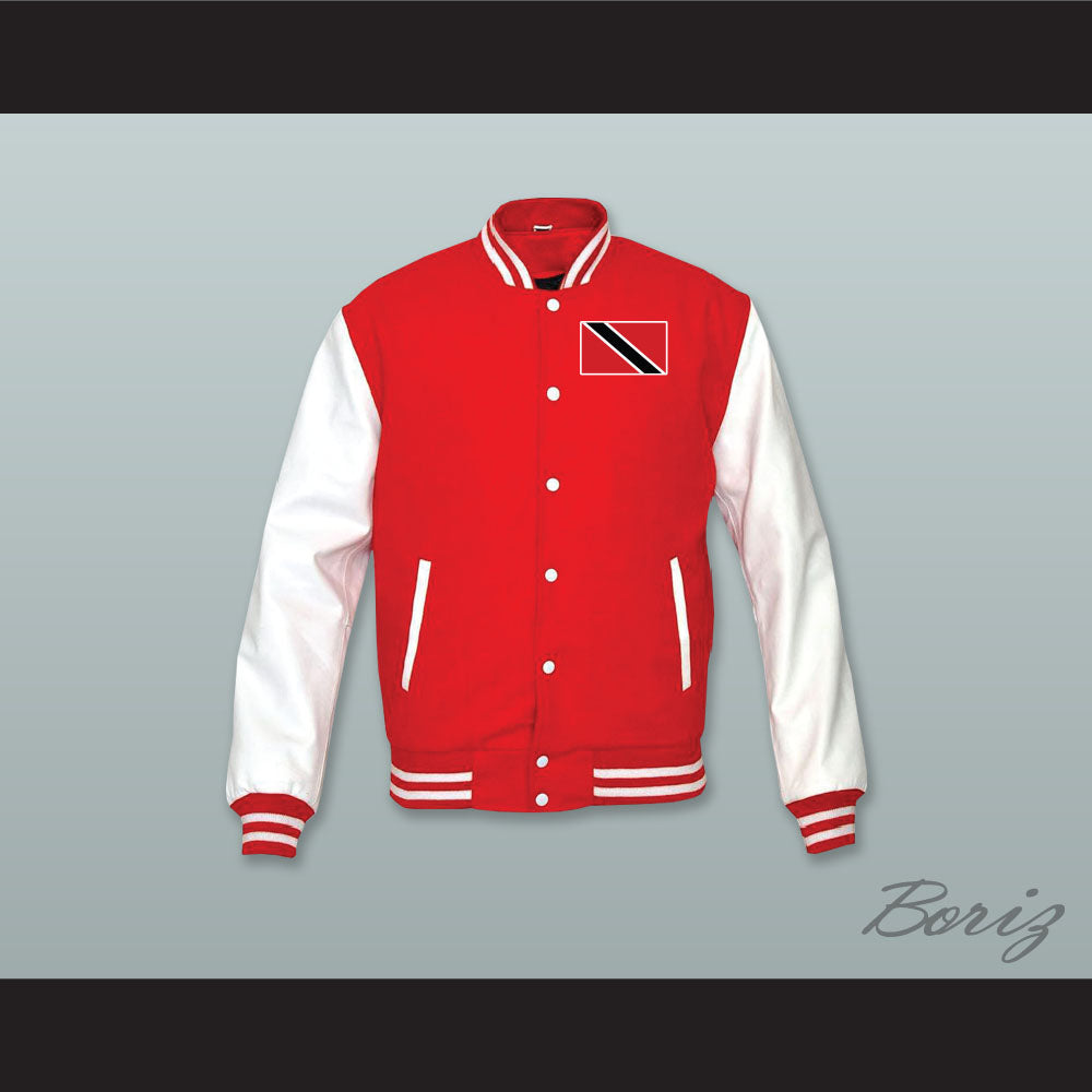 Trinidad and Tobago Red Wool and White Lab Leather Varsity Letterman Jacket