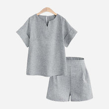 Load image into Gallery viewer, Trytree Spring summer Women two piece set Casual Cotton tops + short Soild Female Office plus size Suit Set Short Sleeve Sets