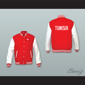 Tunisia Red Wool and White Lab Leather Varsity Letterman Jacket