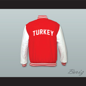 Turkey Red Wool and White Lab Leather Varsity Letterman Jacket