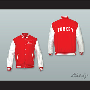 Turkey Red Wool and White Lab Leather Varsity Letterman Jacket