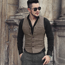 Load image into Gallery viewer, Tweed Suit Men Vest Retro Plaid Sleeveless Jacket Vests for Men V-neck Waistcoat Wedding Formal Men's Vest Gilet Homme Costume