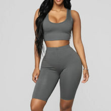 Load image into Gallery viewer, Two Piece Set Outfits Crop Tops and Biker Shorts Set Summer Matching Sets Gym Fitness Sportwear Summer Clothes for Women