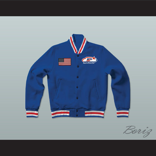 USA Blue Hockey Varsity Letterman Jacket-Style Sweatshirt