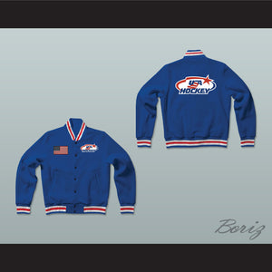USA Blue Hockey Varsity Letterman Jacket-Style Sweatshirt