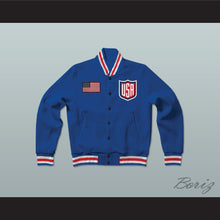 Load image into Gallery viewer, USA Blue Varsity Letterman Jacket-Style Sweatshirt 2