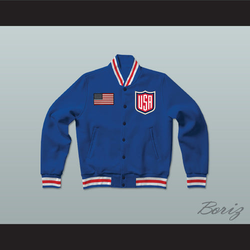 USA Blue Varsity Letterman Jacket-Style Sweatshirt 2