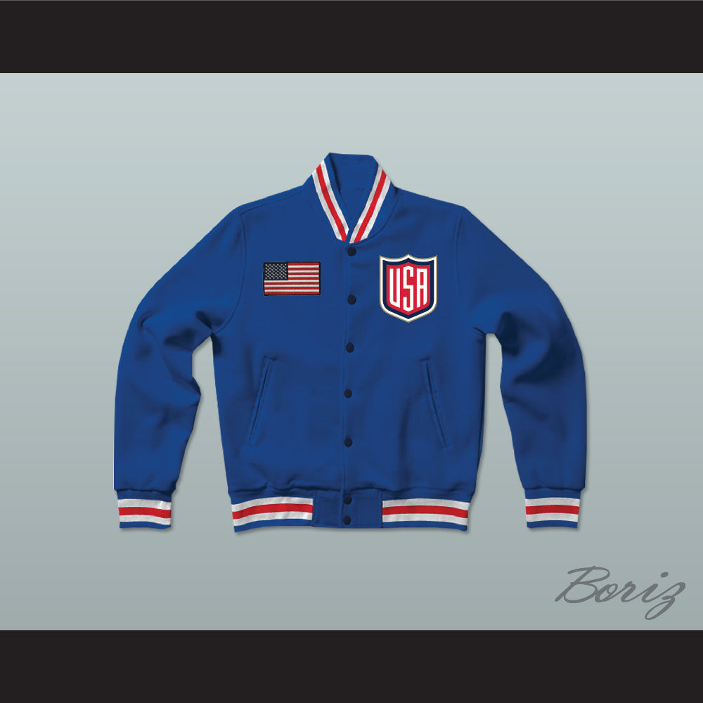 USA Blue Varsity Letterman Jacket-Style Sweatshirt 2