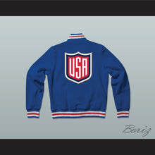 Load image into Gallery viewer, USA Blue Varsity Letterman Jacket-Style Sweatshirt 2