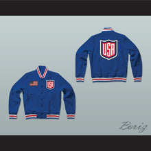 Load image into Gallery viewer, USA Blue Varsity Letterman Jacket-Style Sweatshirt 2