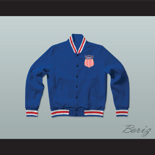 USA Blue Varsity Letterman Jacket-Style Sweatshirt 3