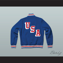 Load image into Gallery viewer, USA Blue Varsity Letterman Jacket-Style Sweatshirt 3